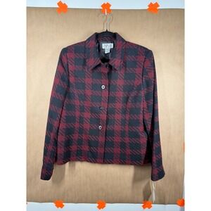 Style & Co Collection Red‎ Black Plaid Blazer Jacket Size 10 Acrylic Blend